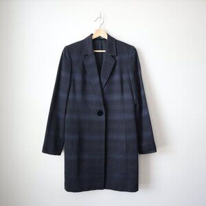 Vintage Linda Allard Ellen Tracy Stripe Navy Blue Longline Coat | 8
